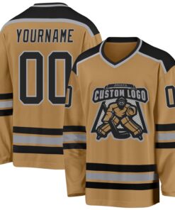 Custom Old Gold Black-Gray Hockey Jersey