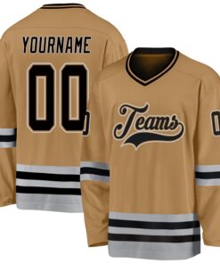 Custom Old Gold Black-Gray Hockey Jersey