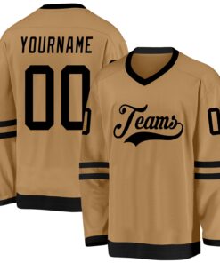 Custom Old Gold Black Hockey Jersey