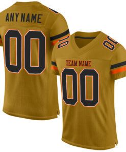 Custom Old Gold Black-Orange Mesh Authentic Football Jersey