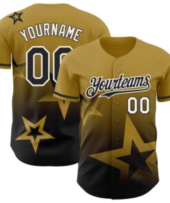 Custom Old Gold Black-White 3D Pattern Design Gradient Style Twinkle Star Authentic Baseball Jersey