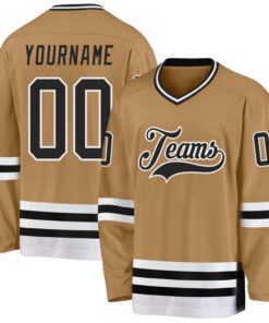 Custom Old Gold Black-White Hockey Jersey