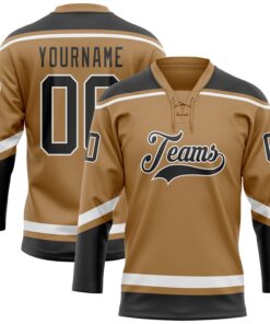 Custom Old Gold Black-White Hockey Lace Neck Jersey