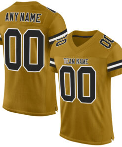 Custom Old Gold Black-White Mesh Authentic Football Jersey