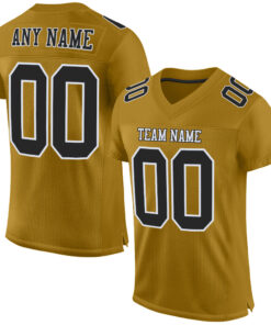 Custom Old Gold Black-White Mesh Authentic Football Jersey