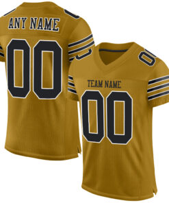 Custom Old Gold Black-White Mesh Authentic Football Jersey