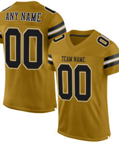 Custom Old Gold Black-White Mesh Authentic Football Jersey