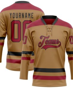 Custom Old Gold Cardinal-Black Hockey Lace Neck Jersey