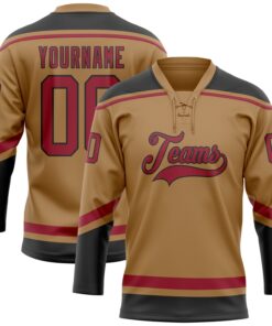 Custom Old Gold Cardinal-Black Hockey Lace Neck Jersey