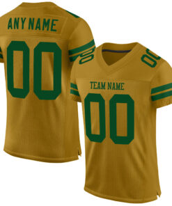 Custom Old Gold Green Mesh Authentic Football Jersey