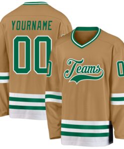 Custom Old Gold Kelly Green-White Hockey Jersey
