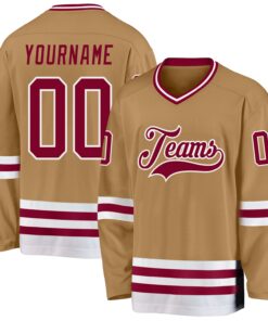 Custom Old Gold Maroon-White Hockey Jersey