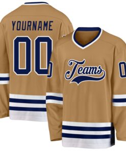 Custom Old Gold Navy-White Hockey Jersey