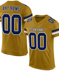 Custom Old Gold Navy-White Mesh Authentic Football Jersey