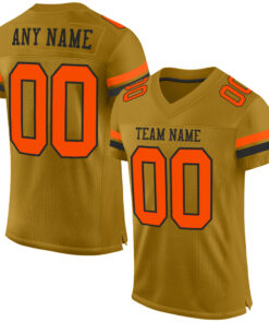 Custom Old Gold Orange-Black Mesh Authentic Football Jersey
