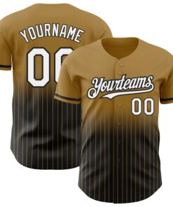 Custom Old Gold Pinstripe White-Black Authentic Fade Fashion Baseball Jersey