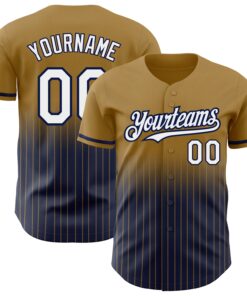 Custom Old Gold Pinstripe White-Navy Authentic Fade Fashion Baseball Jersey