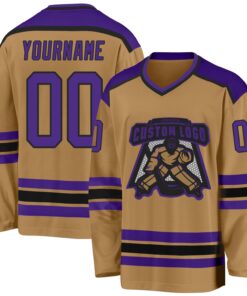 Custom Old Gold Purple-Black Hockey Jersey