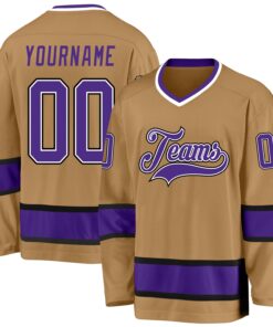 Custom Old Gold Purple-Black Hockey Jersey