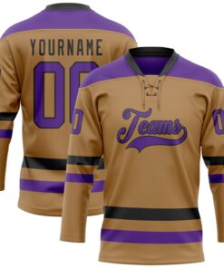 Custom Old Gold Purple-Black Hockey Lace Neck Jersey