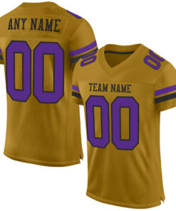 Custom Old Gold Purple-Black Mesh Authentic Football Jersey
