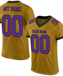 Custom Old Gold Purple-Black Mesh Authentic Football Jersey