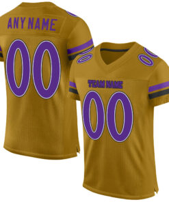 Custom Old Gold Purple-Black Mesh Authentic Football Jersey