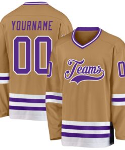 Custom Old Gold Purple-White Hockey Jersey