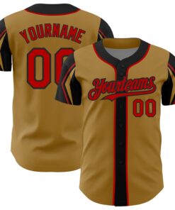 Custom Old Gold Red-Black 3 Colors Arm Shapes Authentic Baseball Jersey