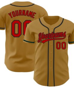 Custom Old Gold Red-Black Authentic Baseball Jersey