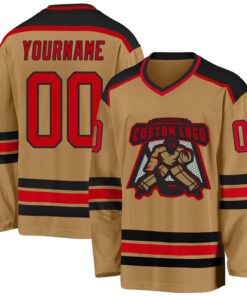 Custom Old Gold Red-Black Hockey Jersey