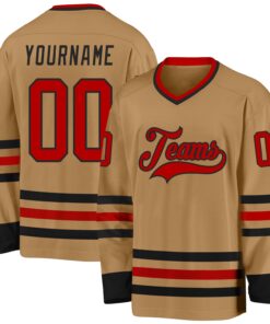 Custom Old Gold Red-Black Hockey Jersey
