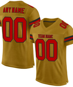 Custom Old Gold Red-Black Mesh Authentic Football Jersey