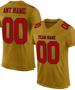 Custom Old Gold Red-Black Mesh Authentic Football Jersey