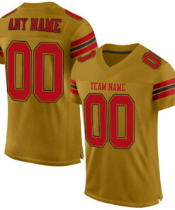 Custom Old Gold Red-Black Mesh Authentic Football Jersey