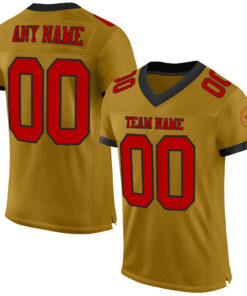 Custom Old Gold Red-Black Mesh Authentic Football Jersey