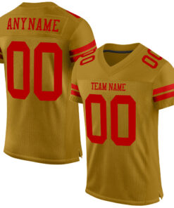 Custom Old Gold Red Mesh Authentic Football Jersey