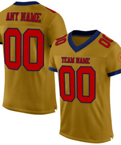 Custom Old Gold Red-Navy Mesh Authentic Football Jersey