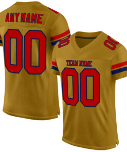 Custom Old Gold Red-Navy Mesh Authentic Football Jersey