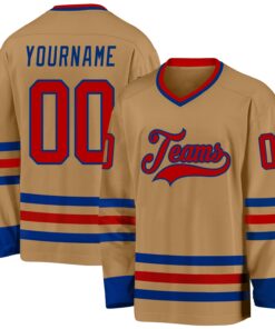 Custom Old Gold Red-Royal Hockey Jersey