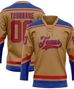 Custom Old Gold Red-Royal Hockey Lace Neck Jersey