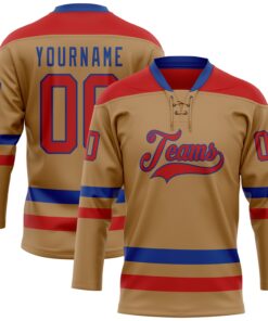 Custom Old Gold Red-Royal Hockey Lace Neck Jersey