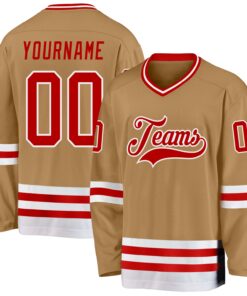 Custom Old Gold Red-White Hockey Jersey