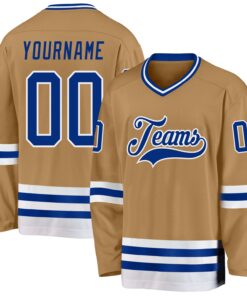 Custom Old Gold Royal-White Hockey Jersey