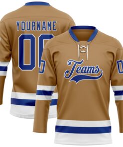 Custom Old Gold Royal-White Hockey Lace Neck Jersey
