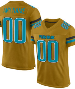 Custom Old Gold Teal-Black Mesh Authentic Football Jersey