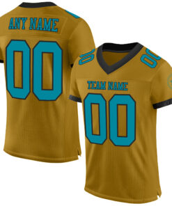 Custom Old Gold Teal-Black Mesh Authentic Football Jersey