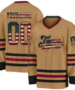 Custom Old Gold Vintage USA Flag Black-Maroon Hockey Jersey