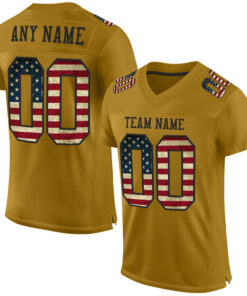 Custom Old Gold Vintage USA Flag-Black Mesh Authentic Football Jersey