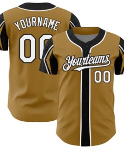 Custom Old Gold White-Black 3 Colors Arm Shapes Authentic Baseball Jersey